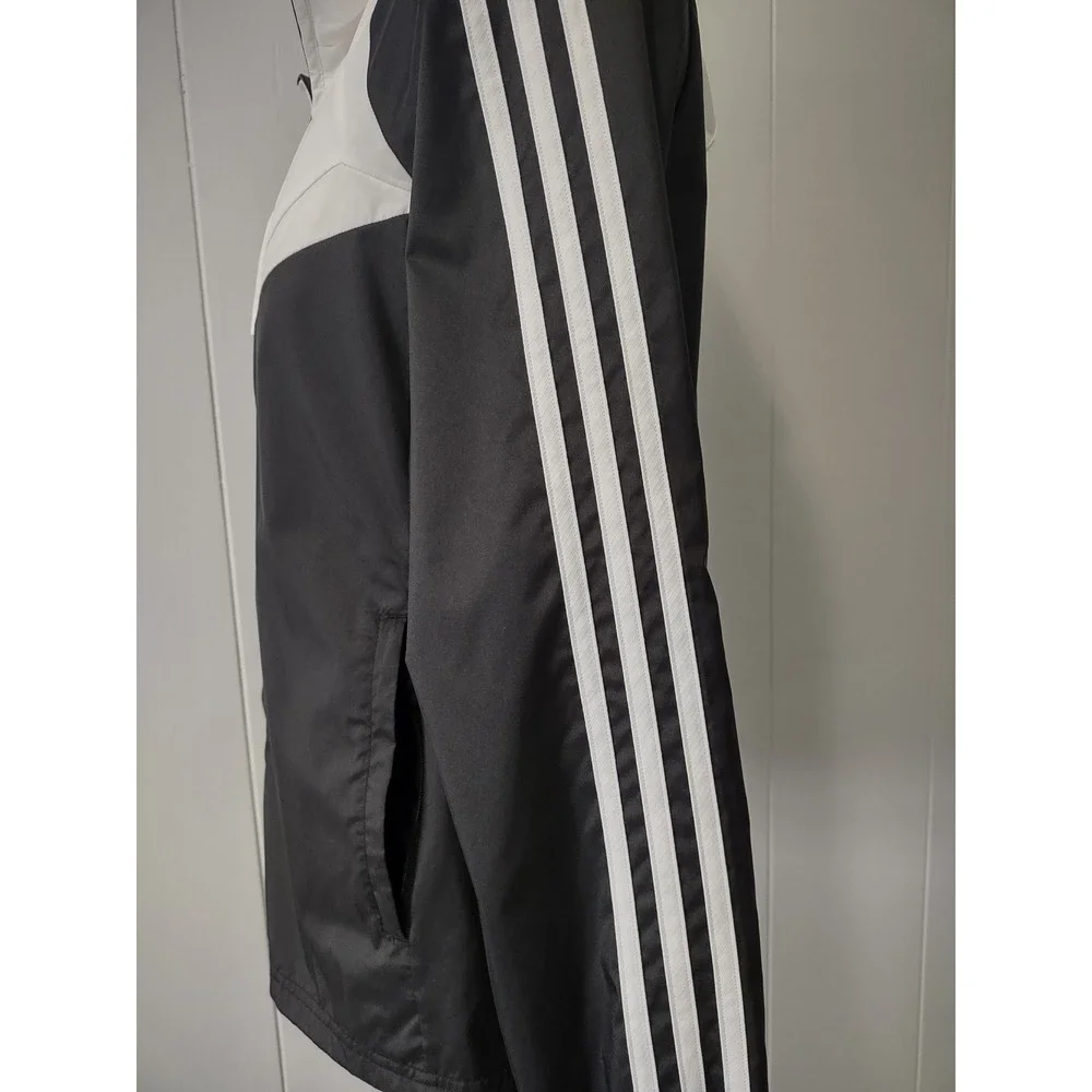Adidas Jacket Women's Size M Black White Hooded 3-Stripe Full Zip Mesh‎ Lined